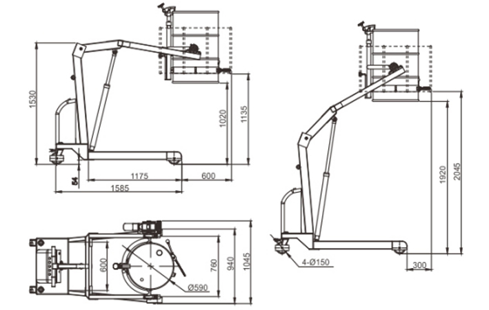 LYL300半電動(dòng)單臂投料車(chē)尺寸圖